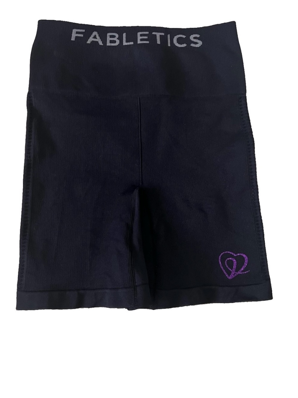 Fabletics Women's Black Sync Seamless Ribbed High-Waisted 6'' Shorts Heart Sz XS